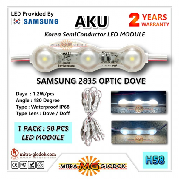 LED Module AKU Samsung Korea SMD 2835 Optic Dove Doff | 3 Mata - Putih